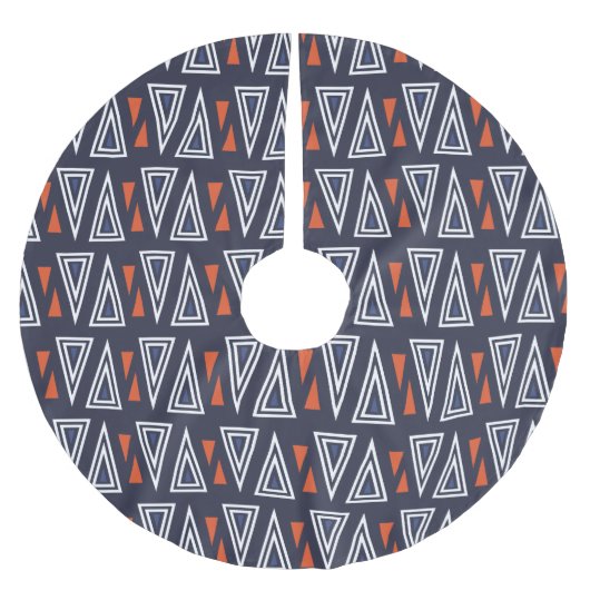 濃い青と赤の幾何三角形パターン ブラッシュドポリエステルツリースカート (正面)