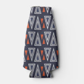 濃い青と赤の幾何三角形パターン ボトルクーラー (正面)