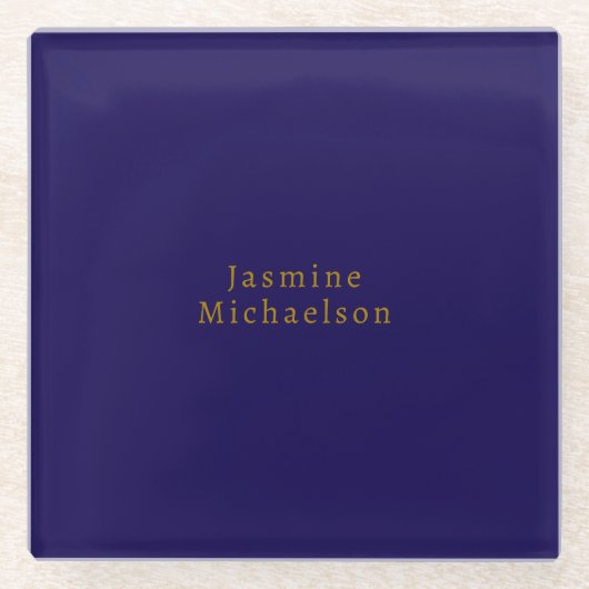 濃い青と金のキュートなミニマリスト名前 ガラスコースター (正面)