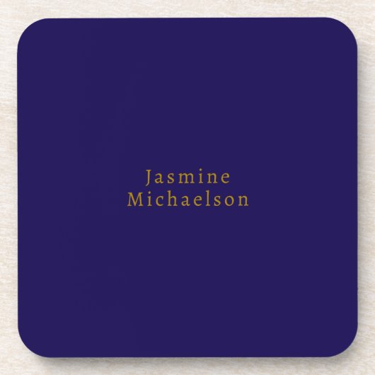 濃い青と金のキュートなミニマリスト名前 コースター (正面)