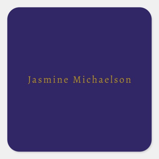 濃い青と金のキュートなミニマリスト名前 スクエアシール (正面)