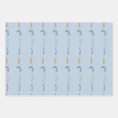 濃い青と金の花の落書きが青色で描かれている ラッピングペーパーシート (正面3)