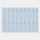 濃い青と金の花の落書きが青色で描かれている ラッピングペーパーシート (正面2)