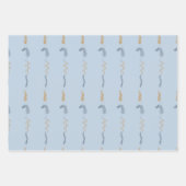 濃い青と金の花の落書きが青色で描かれている ラッピングペーパーシート (正面)