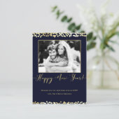 濃い青と金ゴールドのおめでとうモダンぶ シーズンポストカード (スタンド正面)