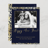 濃い青と金ゴールドのおめでとうモダンぶ シーズンポストカード (正面/裏面)