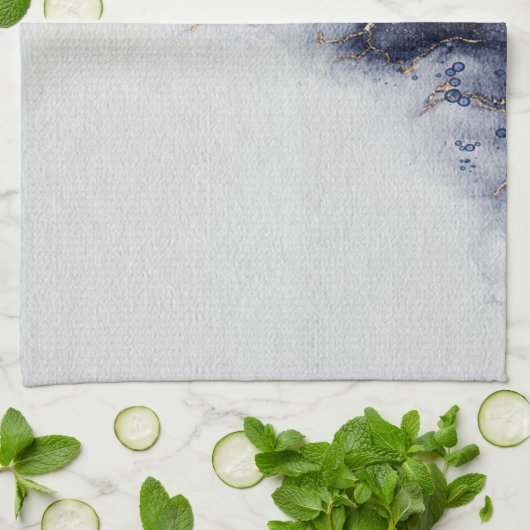 濃い青と金ゴールドの水色のインクマーク キッチンタオル (折り畳み)