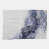 濃い青と金ゴールドの水色のインクマーク キッチンタオル (横)