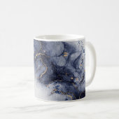 濃い青と金ゴールドの水色のインクマーク コーヒーマグカップ (正面右)