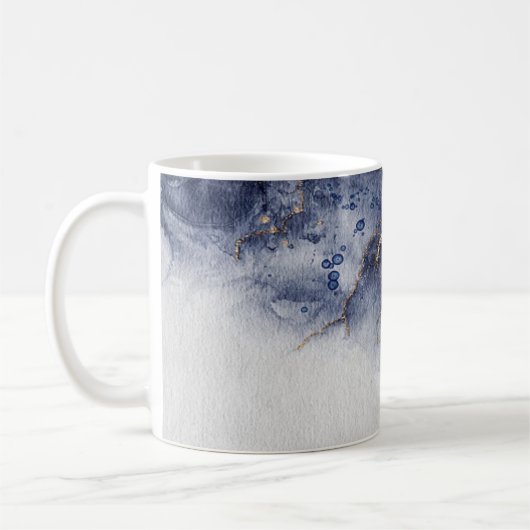 濃い青と金ゴールドの水色のインクマーク コーヒーマグカップ (左)