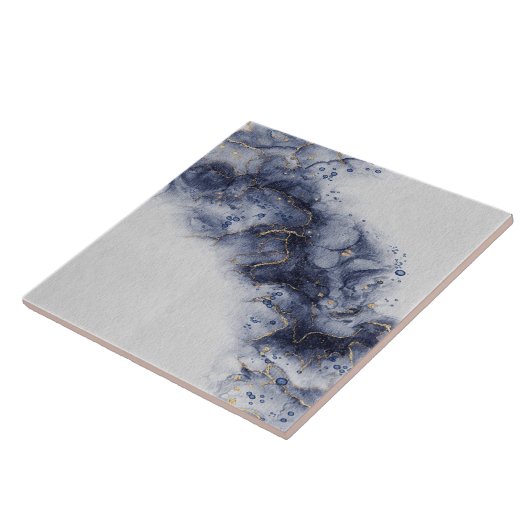 濃い青と金ゴールドの水色のインクマーク タイル (側面)