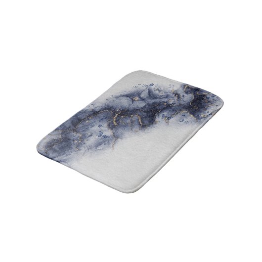 濃い青と金ゴールドの水色のインクマーク バスマット (アングル)