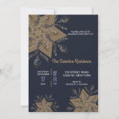 濃い青と金色のミッドナイトスパークルスターズニューイヤー 招待状 (正面)