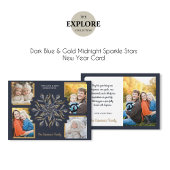濃い青と金色のミッドナイトスパークルスターズ新年 カード