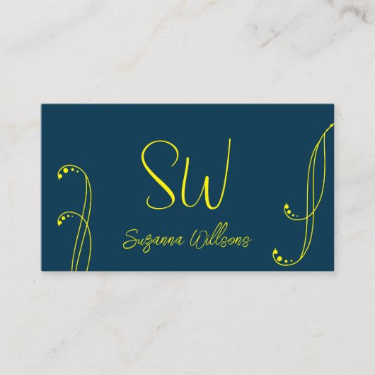 濃い青と黄色とモダンモノグラ華美ム付き 名刺 (正面)