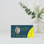 濃い青と黄華美色、ポートレート写真 名刺 (スタンド正面)