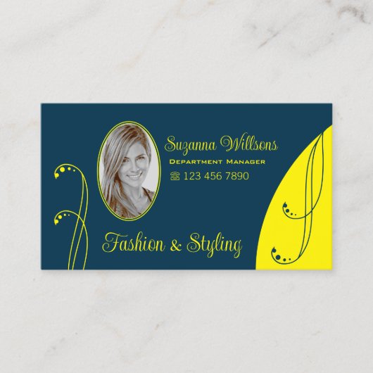 濃い青と黄華美色、ポートレート写真 名刺 (正面)
