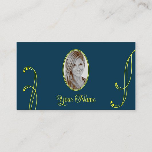 濃い青と黄華美色、ポートレート写真 名刺 (正面)