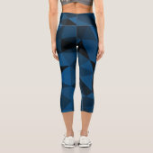 濃い青と黒のジオメトリメッシュパターン カプリレギンス (裏面)