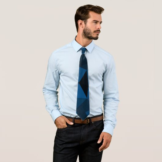 濃い青と黒のジオメトリメッシュパターン ネクタイ (インサイチュ)