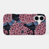 濃い青にピンクのライラック iPhone 16ケース (裏面横)