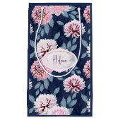 濃い青に白いピンク色の花。 スモールペーパーバッグ (正面)