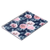 濃い青に白いピンク色の花。 ノートブック (左側)