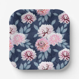 濃い青に白いピンク色の花。 ペーパープレート