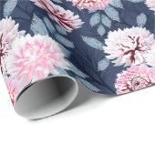 濃い青に白いピンク色の花。 ラッピングペーパー (ロールコーナー)