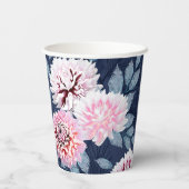 濃い青に白いピンク色の花。 紙コップ (裏面)