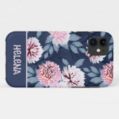 濃い青に白いピンク色の花。 Case-Mate iPhoneケース (裏面(横))