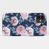 濃い青に白いピンク色の花。 Case-Mate iPhoneケース (裏面(横))