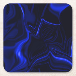 濃い青のイメージの青い曲線と波紋 スクエアペーパーコースター