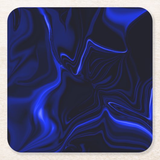 濃い青のイメージの青い曲線と波紋 スクエアペーパーコースター (正面)