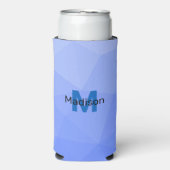 濃い青のグラデーションジオメトリメッシュパターンモノグラム スリム缶クーラー (Seltzer正面)