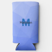 濃い青のグラデーションジオメトリメッシュパターンモノグラム スリム缶クーラー (正面)