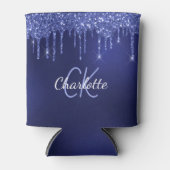 濃い青のグリッターが白い名前に滴る 缶クーラー (正面)