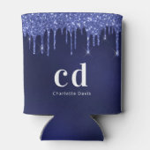 濃い青のグリッターが白のイニシャルネームに滴り落ちる 缶クーラー (裏面)