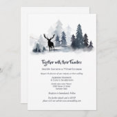 濃い青のグレーの水色の森のスタグシルエット 招待状 (正面/裏面)