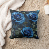 濃い青のバラ クッション (ブランケット)