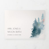 濃い青のピンクの山々パイン水色結婚の 三つ折り招待状 (カバー)