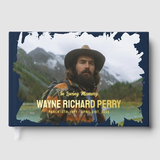 濃い青のブラシストロークの写真を愛情のあるメモリに ゲストブック (正面)