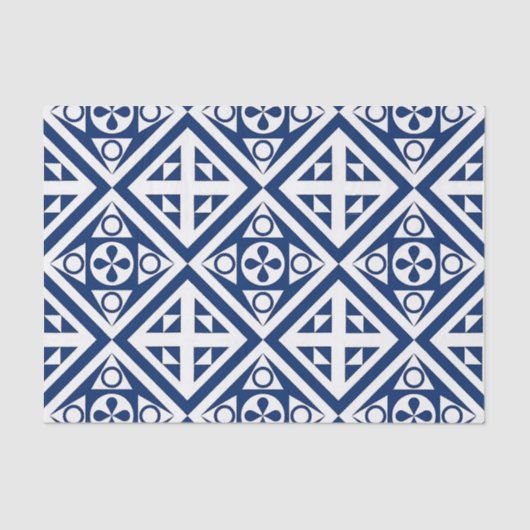 濃い青のブロックジオメトリックパターン 薄葉紙 (正面)