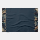濃い青のペイズリーアパターン(の模様が)あるクセント キッチンタオル (横)