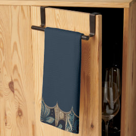 濃い青のペイズリーアパターン（の模様が）あるクセント キッチンタオル