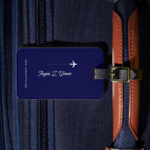 濃い青のラベルと氏名 ラゲッジタグ