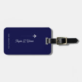濃い青のラベルと氏名 ラゲッジタグ (正面横)