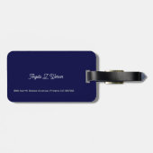 濃い青のラベルと氏名 ラゲッジタグ (裏面横)