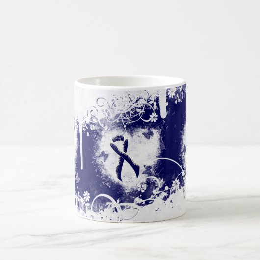 濃い青のリボングランジハート コーヒーマグカップ (中央)