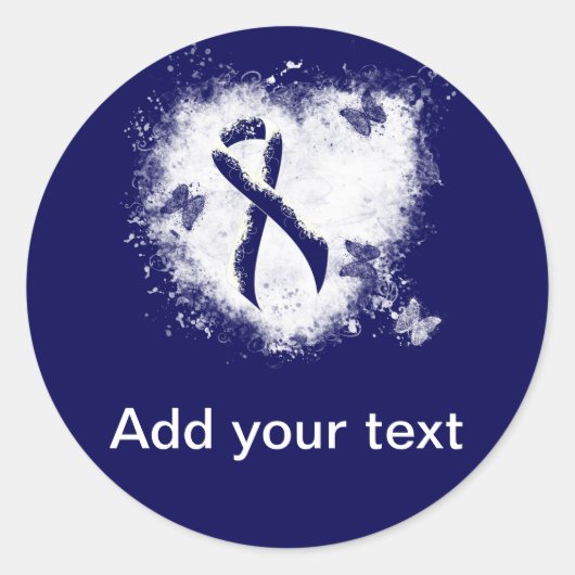 濃い青のリボングランジハート ラウンドシール (正面)